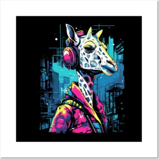 Cyberpunk giraffe Posters and Art